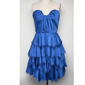 Rebecca Taylor Strapless Tiered Fringe Mini Dress Cobalt Blue Size 4 Weddings